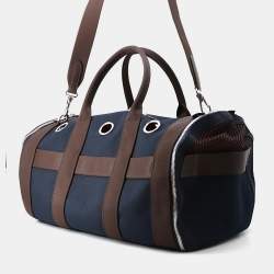 Pre Owned Hermes Dog Navy/Brown Canvas Carrier 2-Way Shoulder Bag 
