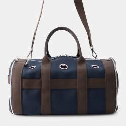 Pre Owned Hermes Dog Navy/Brown Canvas Carrier 2-Way Shoulder Bag 