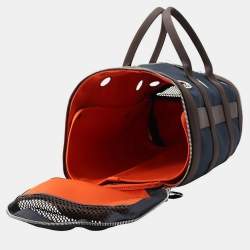 Pre Owned Hermes Dog Navy/Brown Canvas Carrier 2-Way Shoulder Bag 