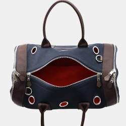 Pre Owned Hermes Dog Navy/Brown Canvas Carrier 2-Way Shoulder Bag 