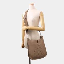 Pre Owned Hermes Evelyne III GM Etoupe Taurillon Clemence Leather Crossbody Bag