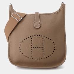 Pre Owned Hermes Evelyne III GM Etoupe Taurillon Clemence Leather Crossbody Bag