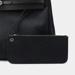Pre Owned Hermes Herbag Zip Black Toile Military Vache Hunter Leather Size Gm