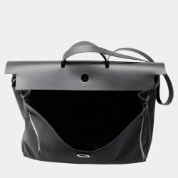 Pre Owned Hermes Herbag Zip Black Toile Military Vache Hunter Leather Size Gm