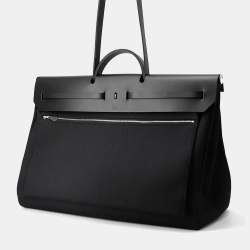 Pre Owned Hermes Herbag Zip Black Toile Military Vache Hunter Leather Size Gm