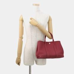 Pre Owned Hermes Garden Party TPM Ruby Négonda Calfskin Leather Tote Bag