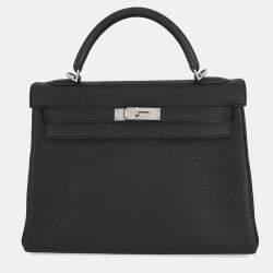 Pre Owned Hermes Kelly Retourne Black Togo Leather Size 32