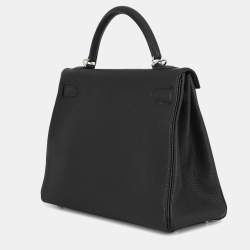 Pre Owned Hermes Kelly Retourne 32 Black Togo Calfskin Leather Top Handle Bag