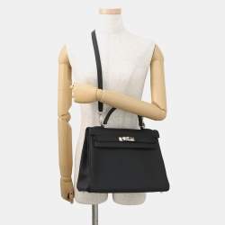 Pre Owned Hermes Kelly Retourne 32 Black Togo Calfskin Leather Top Handle Bag