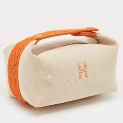 Pre Owned Hermes Bride-a-Brac Small Natural/Orange Canvas Pouch