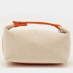 Pre Owned Hermes Bride-a-Brac Small Natural/Orange Canvas Pouch