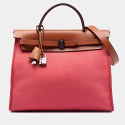 مملوكة مسبقًا Hermes Brown Pink Toile Herbag Zip 31