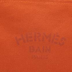 Pre Owned Hermes Yachting PM Flat Orange Toile Canvas Pouch Clutch Bag