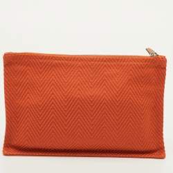 Pre Owned Hermes Yachting PM Flat Orange Toile Canvas Pouch Clutch Bag
