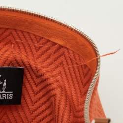 Pre Owned Hermes Yachting PM Flat Orange Toile Canvas Pouch Clutch Bag