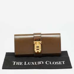 Pre Owned Hermes Medor 29 Vert Olive Box Leather Clutch