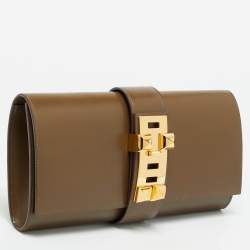 Pre Owned Hermes Medor 29 Vert Olive Box Leather Clutch