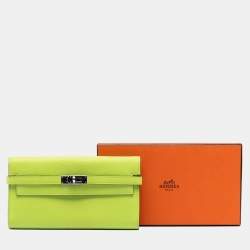 Pre Owned محفظة هيرمس كيلي لونج جلد ميسور شيفر أخضر