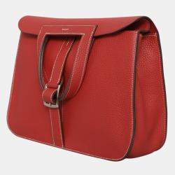 Pre Owned Hermes Halzan 31 Red Leather Bag