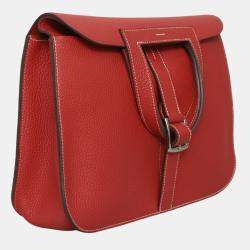 Pre Owned Hermes Halzan 31 Red Leather Bag