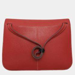 Pre Owned Hermes Halzan 31 Red Leather Bag
