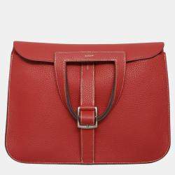 Pre Owned Hermes Halzan 31 Red Leather Bag