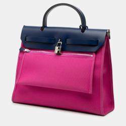 Pre Owned Hermes Blue Pink Toile Herbag Zip 31