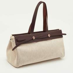 Pre Owned Hermes Herbag Cabas MM Natural/Chocolate Toile and Vache Hunter Bag