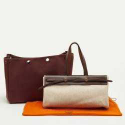 Pre Owned Hermes Herbag Cabas MM Natural/Chocolate Toile and Vache Hunter Bag