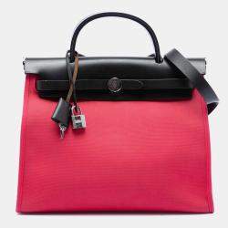 Pre Owned Hermes Black, Pink Toile Herbag Zip 31