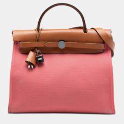 Pre Owned Hermes Brown, Pink Toile Herbag Zip 31