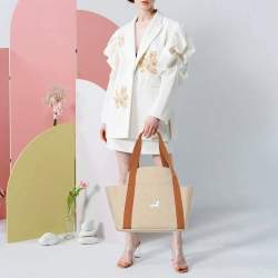 Pre Owned Hermes Cabriole Beige/Brown Canvas Nappy Tote Bag