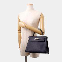 Pre Owned Hermes Kelly Retourne Blue Nuit Togo Leather Size 28