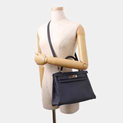 Pre Owned Hermes Kelly Retourne Blue Nuit Togo Leather Size 28