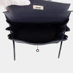 Pre Owned Hermes Kelly Retourne Blue Nuit Togo Leather Size 28