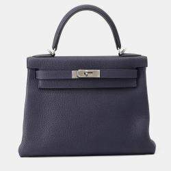 Pre Owned Hermes Kelly Retourne Blue Nuit Togo Leather Size 28