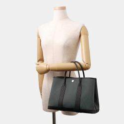 Pre Owned Hermes Garden Party Vert Mangrove/Black Toile Military Negonda Leather Size Tpm