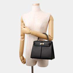 مملوكة مسبقًا Hermes Kelly Padded Sellier Black Swift Leather Size 25