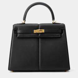 مملوكة مسبقًا Hermes Kelly Padded Sellier Black Swift Leather Size 25
