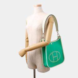 مملوكة مسبقًا Hermes Neo Evelyne Menthe/Blue Azteque/Vert Fizz Toile Officier Swift Leather Size PM