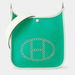مملوكة مسبقًا Hermes Neo Evelyne Menthe/Blue Azteque/Vert Fizz Toile Officier Swift Leather Size PM
