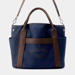 مملوكة مسبقًا Hermes Sucked Pansage Groom Navy/Feu Toile Chevrons Canvas