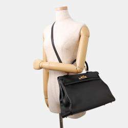 Pre Owned Hermes Kelly Retourne Black Gulliver Leather Size 35