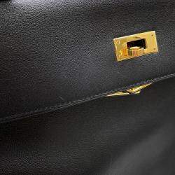 Pre Owned Hermes Kelly Retourne Black Gulliver Leather Size 35