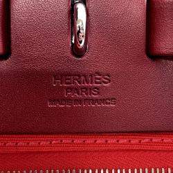 Pre Owned Hermes Herbag Zip Rougesellier Toile Officier Box Calf Leather Size Pm