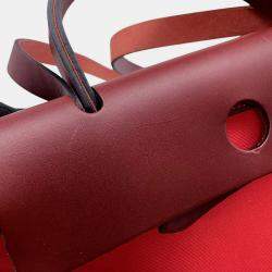 Pre Owned Hermes Herbag Zip Rougesellier Toile Officier Box Calf Leather Size Pm