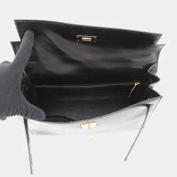 Pre Owned حقيبة هيرمس كيلي سيليير جلد عجل صندوقية سوداء حجم 32