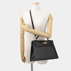 Pre Owned حقيبة هيرمس كيلي سيليير جلد عجل صندوقية سوداء حجم 32