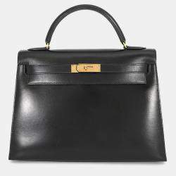 مملوكة مسبقًا حقيبة هيرمس كيلي سيليير جلد عجل صندوقية سوداء حجم 32