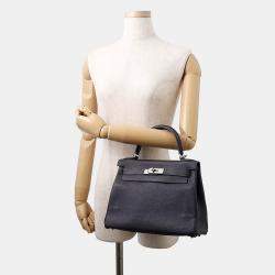 Pre Owned Hermes Kelly Retourne Blue Nuit Togo Leather Size 28